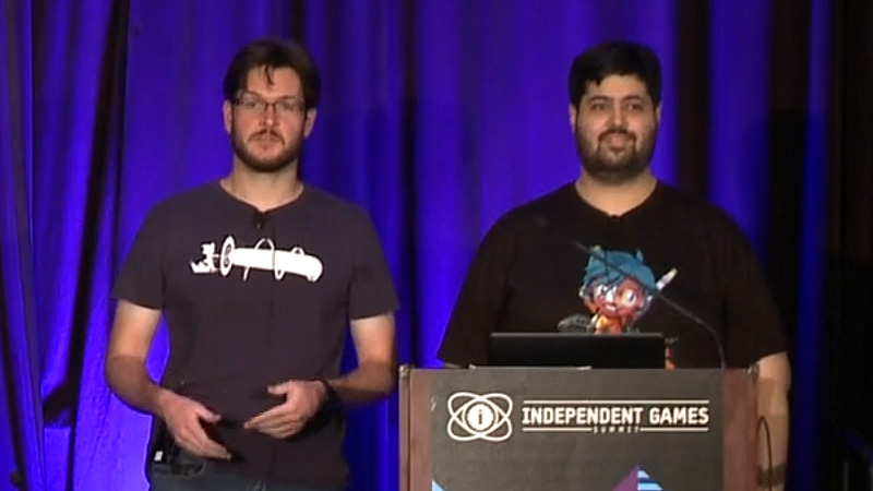 Tim Dawson and Sanatana Mishra on stage at GDC